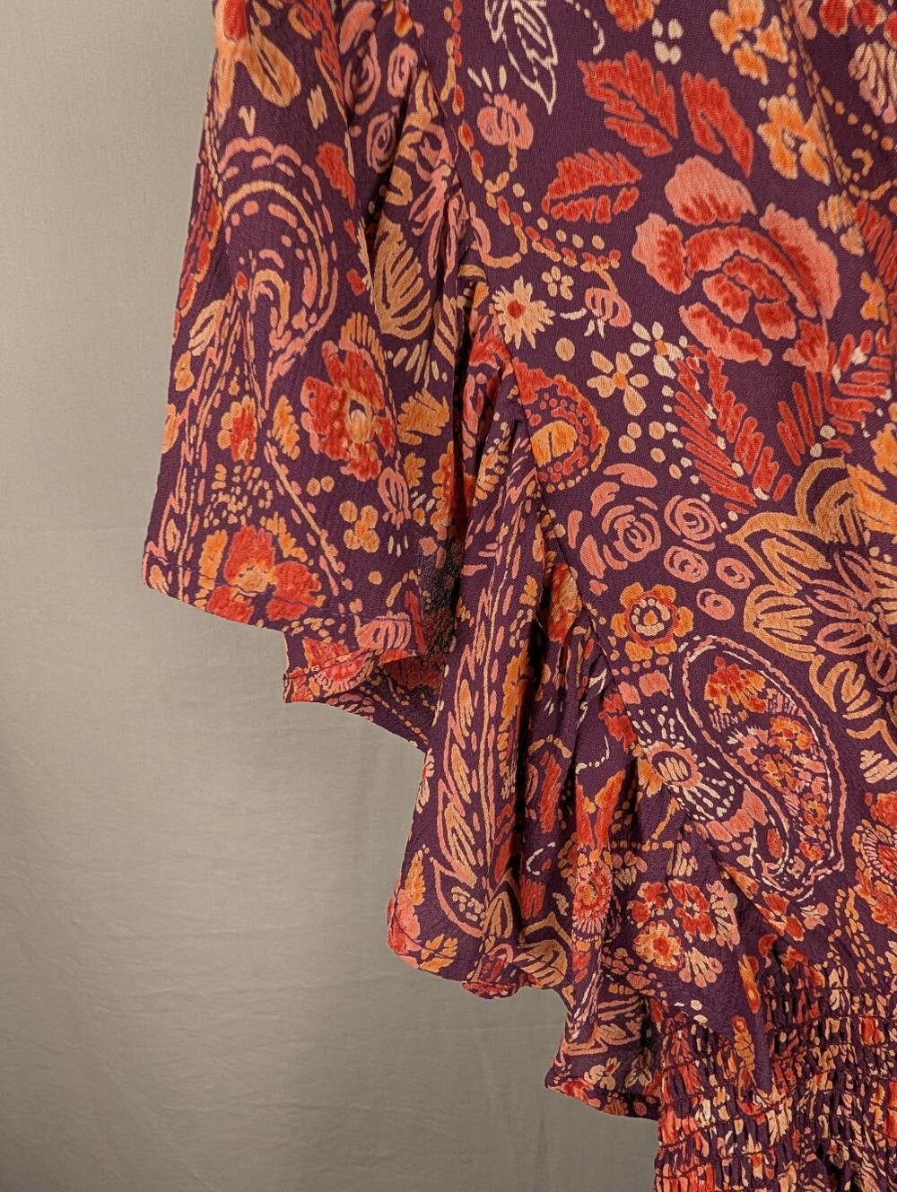 A-202 Angie Purple Paisley Floral Smocked Peplum Blouse NWT Large - Picture 5 of 12